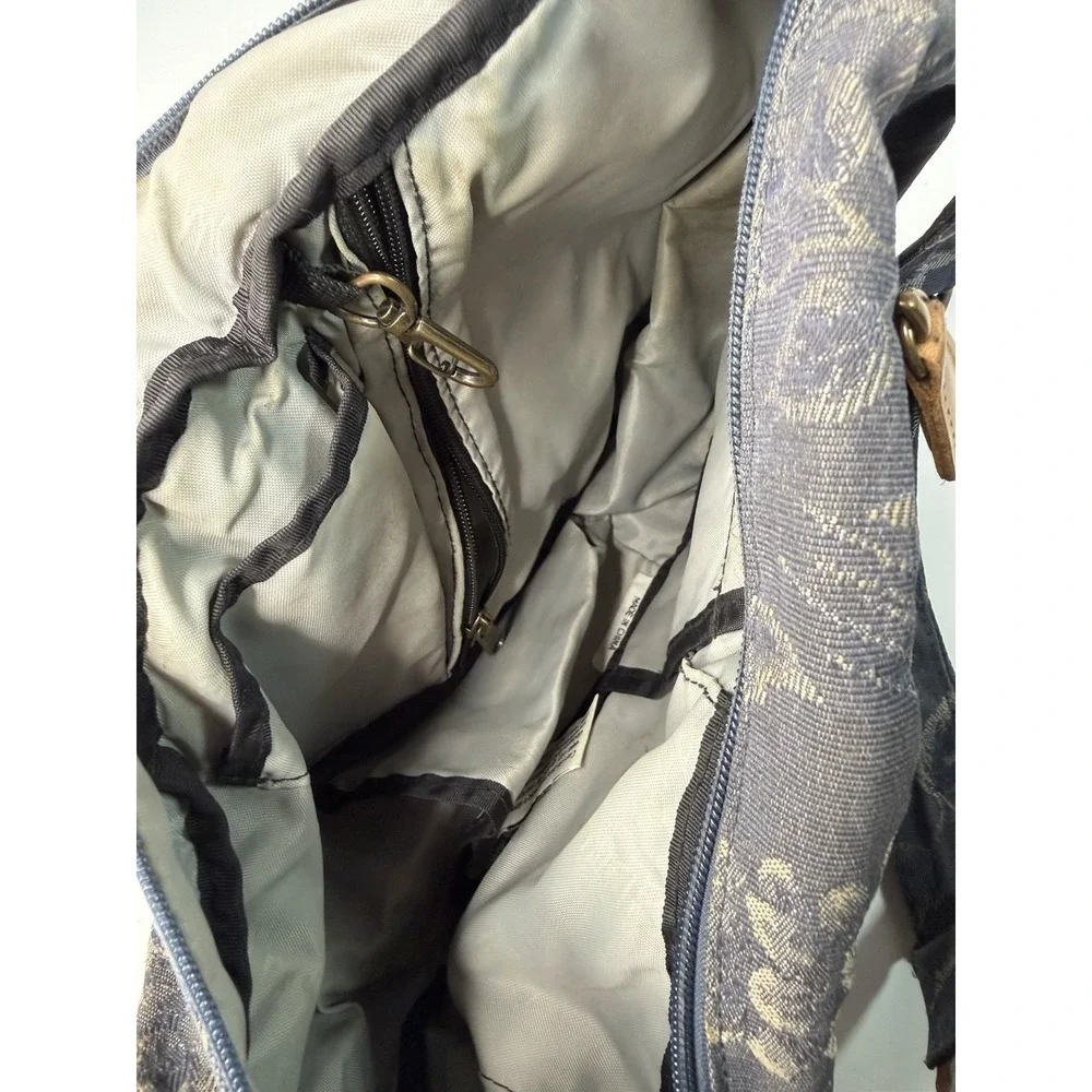Vintage LL Bean AmeriBag Sling Backpack Purse Tapestry LeatherTrim